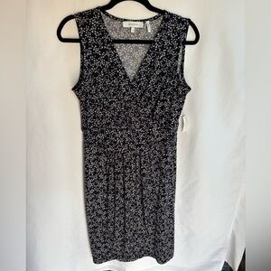 Lark & Ro Black Sleeveless V-Neck Black and White Floral Midi Dress Size 12
